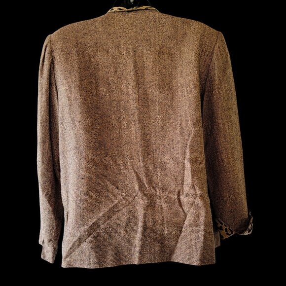 Vintage Silk Womens Tweed Blazer With Leopard Print Lapel & Cuffs - Picture 5 of 13